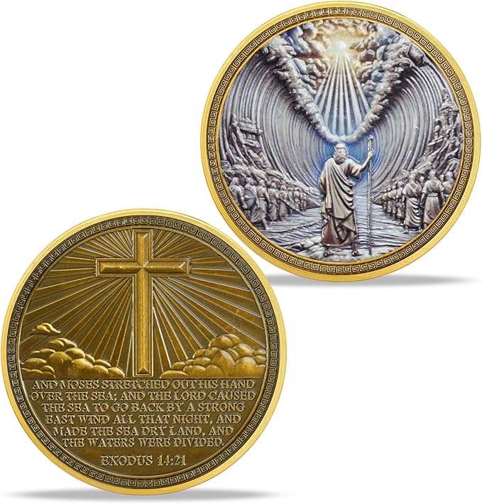 Moses Parting The Sea Religious Coin Inspirational Bible Verse Medallion Faith-Based Gifts for Spiritual Encouragement for Men & Women