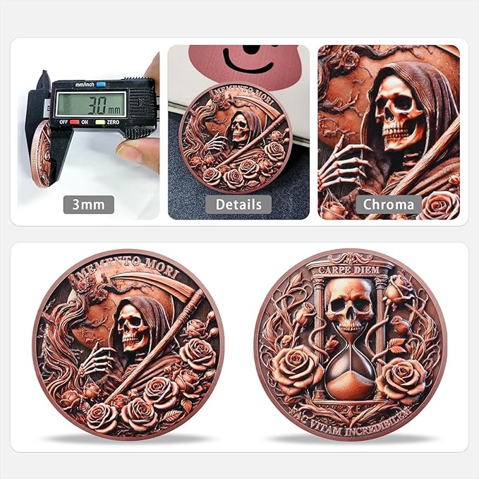 Memento Mori Coin Momento Mori Coin Skull Coin Stoic Gifts Memento Mori Calendar Living Memento Mori Amor Fati Coin (Dead Tree Rose Skeleton)