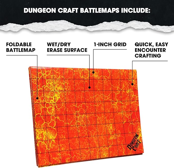 Dungeon Craft Battle Map for DND & RPG – Double-Sided Gloss Laminated 24"x33" Mat with 1" Grid – Wet/Dry Erase Tabletop Terrain – Hell Pack