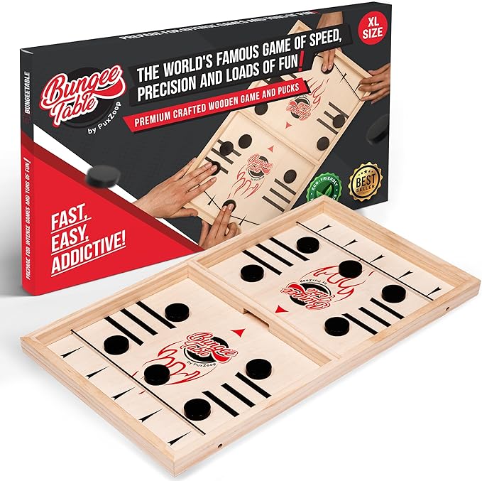 Fast Sling Puck Game - Test Your Speed and Accuracy with This Fast-Paced Wooden Air Hockey Board Game - Guaranteed Fun for Family Night or Friends Party