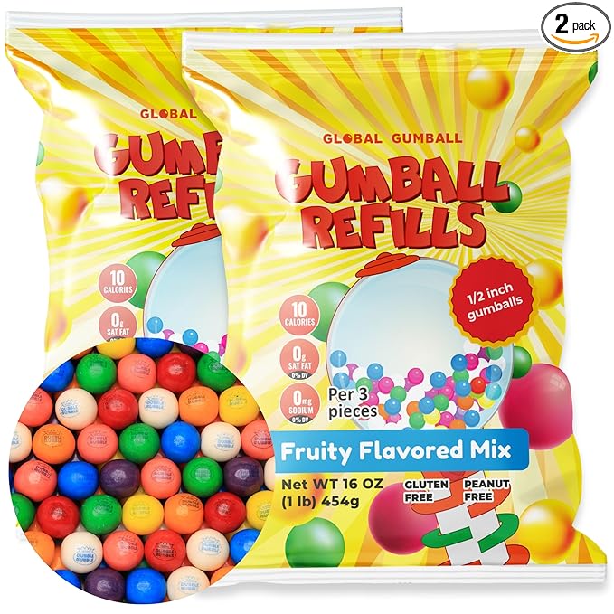Mini Gumballs 0.5 inch 13mm - Gum Balls for Gumball Machine Refill Bulk 520 pcs - Chewing Gum for Kids - 2 LB Assorted Flavors Bubble Gum