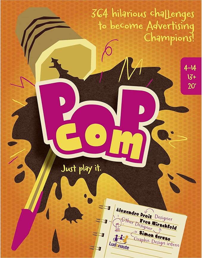 Pop Com - Hillarious Party Game, 364 Challenges to Become Advertising Champions, Offbeat Family Card Game, Ages 13+, 4-14 Players, 20 Min