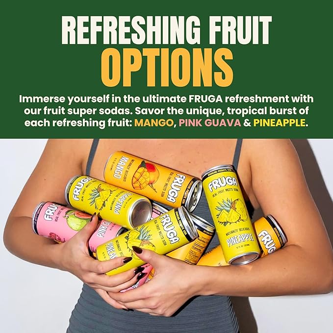 FRUGA Mango Sparkling Fruit Super Soda | Prebiotic Soda, Low Calorie, Healthy Soda Benefits and Vitamin Boost