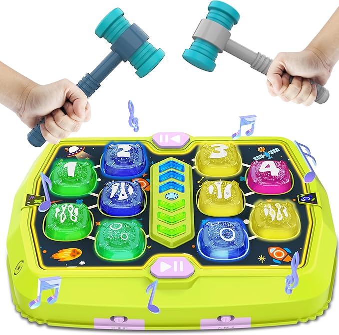 Hammer Mole Game Toy for Toddler, Toys for 3 4 5 6+ Year Old Boys/Girls, Interactive Educational Pounding Toys with 2 Hammers, Music & Light, 3 Modes, Birthday Xmas Gifts for Boys Girls Kids Age 3+