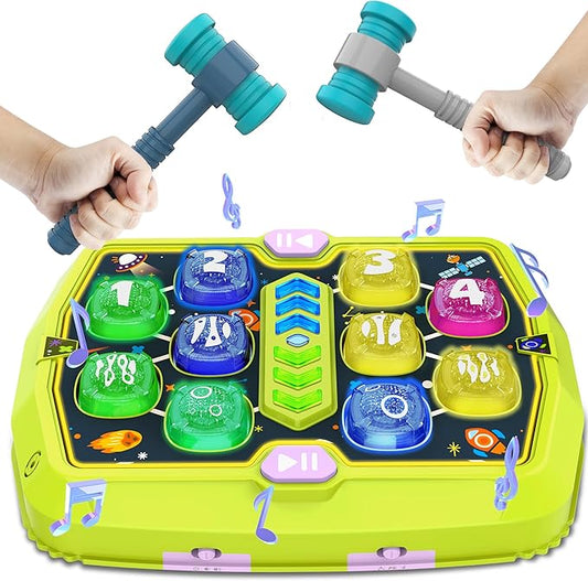Hammer Mole Game Toy for Toddler, Toys for 3 4 5 6+ Year Old Boys/Girls, Interactive Educational Pounding Toys with 2 Hammers, Music & Light, 3 Modes, Birthday Xmas Gifts for Boys Girls Kids Age 3+