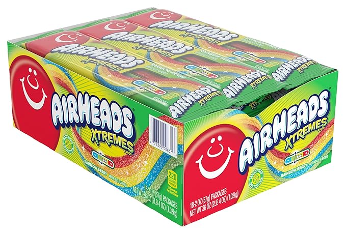 Airheads Xtremes Belts Sweetly Sour Candy, Rainbow Berry, Non-Melting, Bulk Party Bag, 2 oz (Pack of 18)