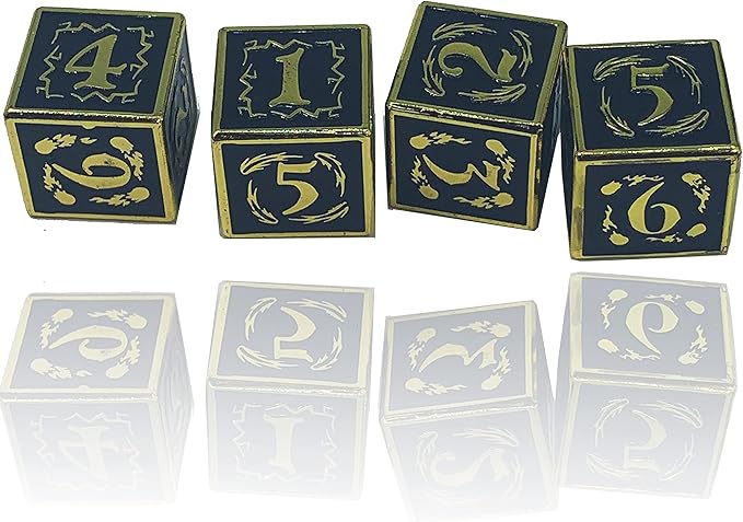 Metal Dice Set Collection for DND and All TRPG Games (Nightwatch, Gold 4D6)