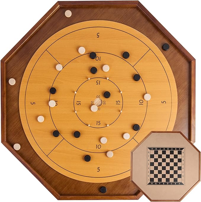 Tournament Crokinole and Checkers, 30-Inch Official Crokinole Board Game with 26" Playing Surface, Canadian Heritage Tabletop Game for Two Players, Dexterity Krokinole Games for Families and Friends