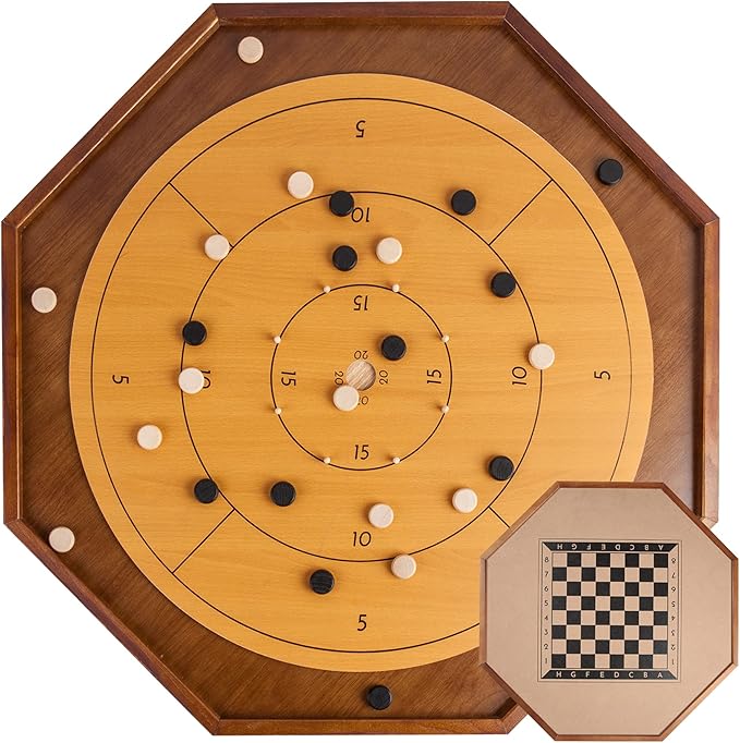 Tournament Crokinole and Checkers, 30-Inch Official Crokinole Board Game with 26" Playing Surface, Canadian Heritage Tabletop Game for Two Players, Dexterity Krokinole Games for Families and Friends