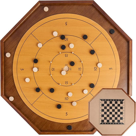Tournament Crokinole and Checkers, 30-Inch Official Crokinole Board Game with 26" Playing Surface, Canadian Heritage Tabletop Game for Two Players, Dexterity Krokinole Games for Families and Friends