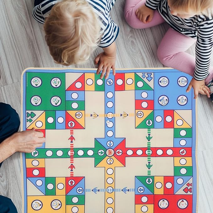 NUOBESTY Flying Chess Carpet Mat Rug Kids Crawling Cushion Blanket Family Party Board Game with Plastic Chess Pieces for Parent-Child Game 90 x 90cm (Random Color)