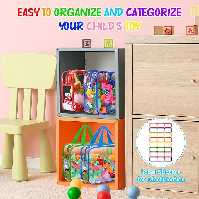 8 Packs Large Toy Storage Bags with Labels&Manual Pocket, Reusable Clear PVC Board Game Storage Bags, Travel Waterproof Organizer Bags with Zipper for Building Blocks, Puzzle, Toys