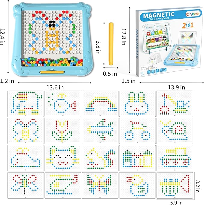 2-IN-1 Large Magnetic Drawing Board for Toddlers Kids, Magnetic Color and Number Maze, Magnetic Dot Art Board for Kids, Montessori Education Travel Toys for Kids Boys Girls Age 3 4 5 6 7 8 Years Old