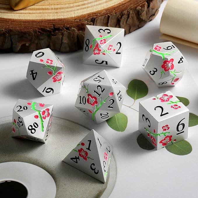 Metal DND Dice, DNDND 7 PCS Glow in The Dark Metallic D&D Dice Set with Gorgeous Gift Case for Dungeons and Dragon Tabletop Game (Glow in The Dark Pink)