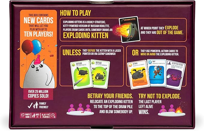 Exploding Kittens Party Pack - 2-10 Players - Ages 7+ - 15 Minutes to Play - Party-Sized High-Stakes Card Game, Ideal for Party, Family Game Night, Fun for Kids and Adults