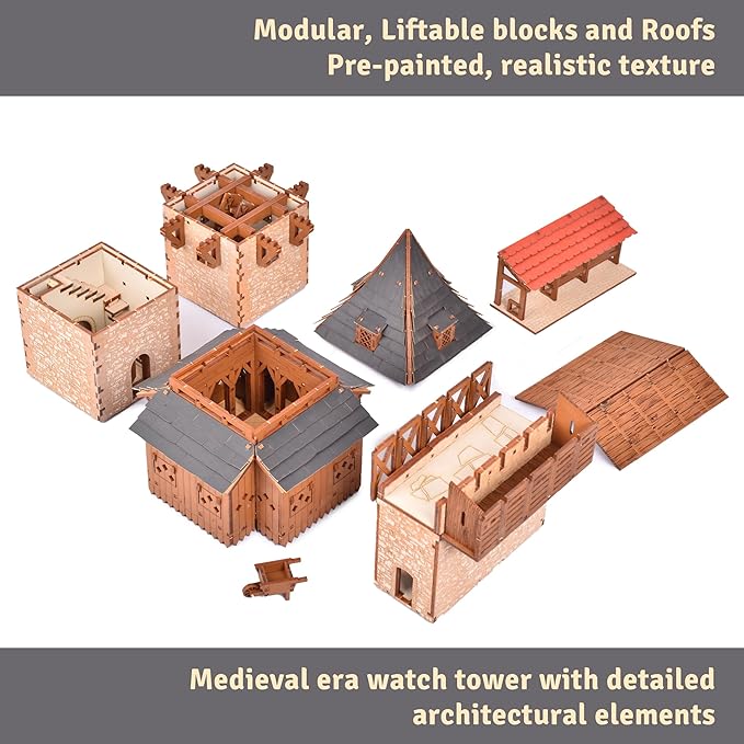 Eyrie P Castle Guard Tower - 3D Wooden Puzzle - DIY 28mm Scale Model Building Set for Adults and Collectors - Educational Toy - Creative Gift - Tabletop Miniature Relief Building Set