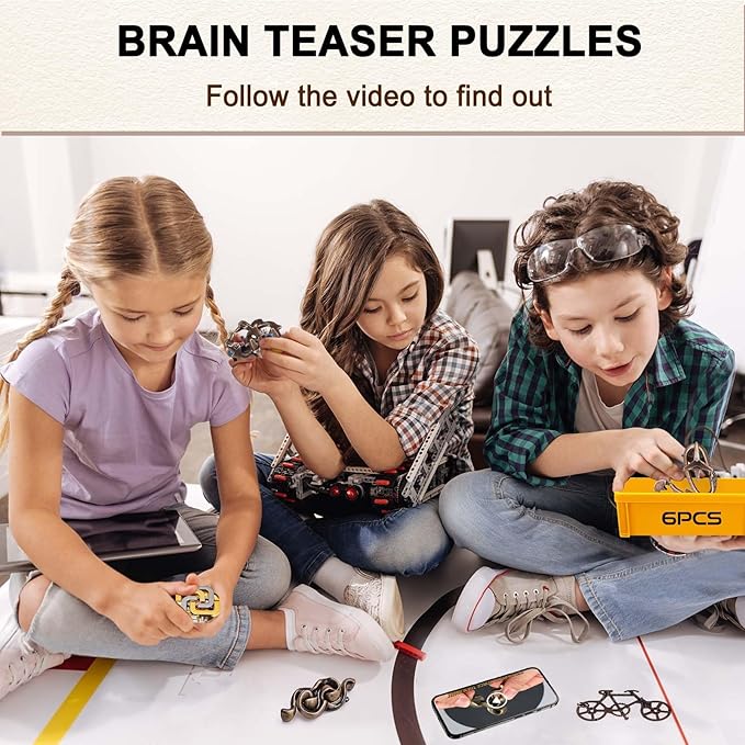 6 PCS Brain Teaser Puzzles for Adults Logic Metal Puzzle for Adult Kid Toy Lock Puzzles Gift for Adults Teenagers Kids