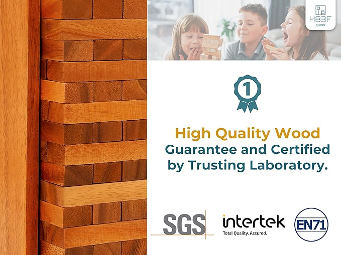 BSIRI Wood Tumbling Tower - Ideal for Party, Kids Games, Building, Camping, Outdoor Games for Adults and Family, Classic Stacking Block for Challenging Your Skills.