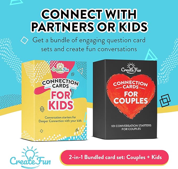 Conversation Cards Set for Kids & Adults - 202 Family Conversation Starters for Deeper Connection for Couples & Children - Engaging & Fun Connection Cards for Ages 3-103 - Help Improve Family Bonding