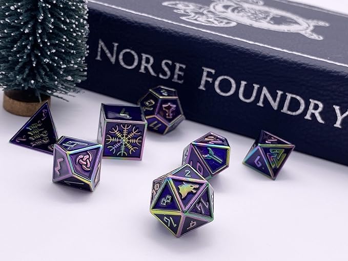 Set of 7 Draugr Norse Series Full Metal Polyhedral Dice by Norse Foundry | RPG Math Games DND Pathfinder
