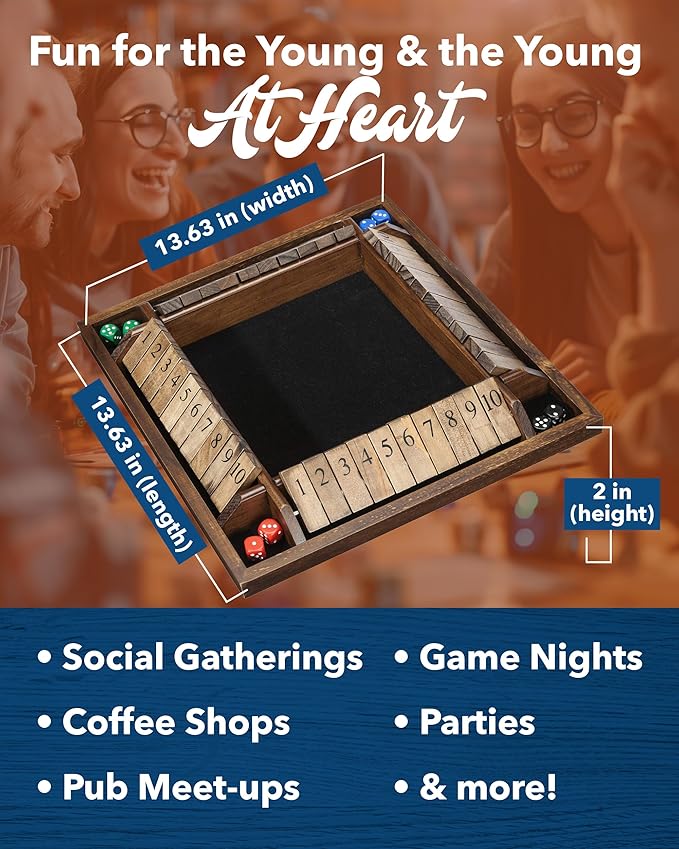 WE Games 14 inch 1-4 Player Shut The Box Wooden Board Game, Walnut Stain