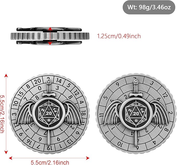 Spinner DND Dice, 7-in-1 Fighters Swords Metallic D&D Dice, Fighters Swords Roulette Dice Spinner for DND Dice Set, DND Gifts with Gift Box, Role Playing Board Game Accessories, Dark Silver