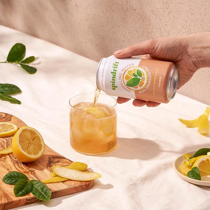 Spindrift Sparkling Water, Half Tea & Half Lemon Flavored, Made with Real Squeezed Fruit, 12 Fl Oz Cans, Pack of 24 (Only 5 Calories per Can)