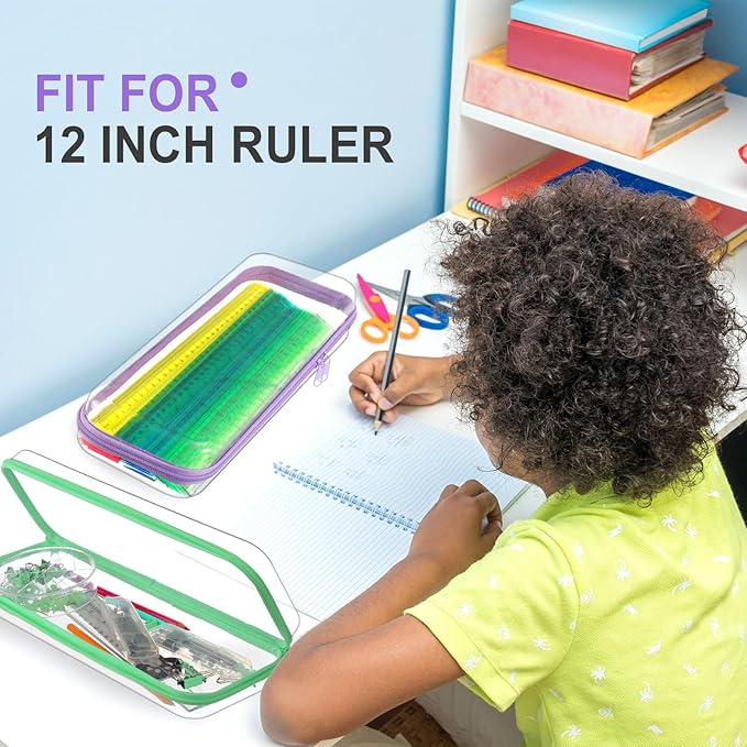 Hoolerry 4 Pcs Hard Clear Zipper Case Transparent Cases for Snacks Makeup Bag Plastic Storage Box Containers for Building Blocks, Puzzles, Cosmetics (Pastel,13.2 x 4.7 x 2.4 in)