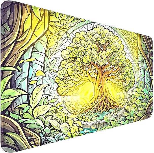 MTG Playmat- Stitched Edges Forest TCG Playmat-Non-Slip Landscape Play Mat Smooth Surface Rubber Base Board Game Mousepad 24x14 inches for Trading Card Game Playing with Storage Bags
