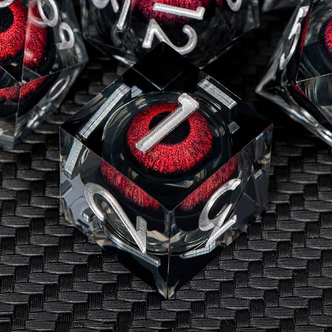 ARUOHHA DND Resin Dice Dragon Eye Dice Liquid Core Red Sharp Edged Dice Set with Gift Box, Polyhedral D and D Dice Set Role Playing Game D20 D12 D10 D8 D6 D4