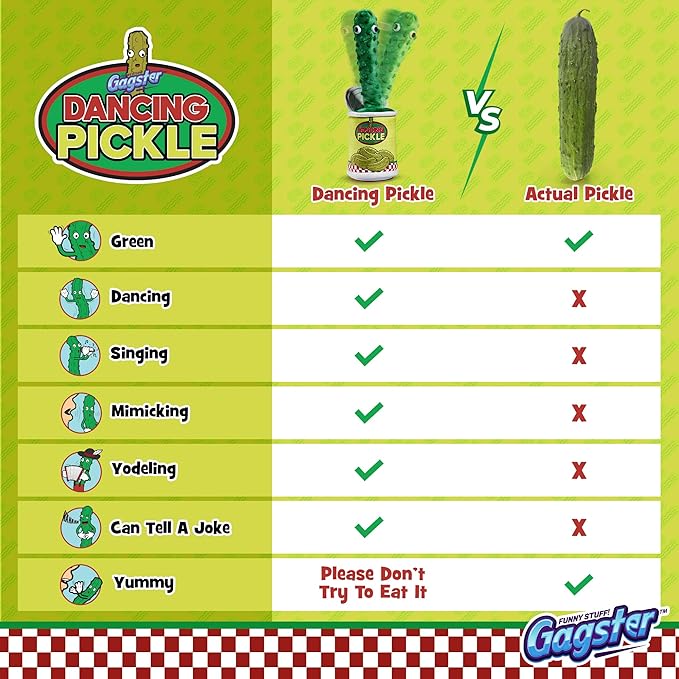 Gagster Dancing Pickle – Sings, Repeats What You Say & Tells Jokes – Hilarious Electronic Yodeling Pickle – Dance, Weird Random Stuff for Anyone Who Loves Funny Gag Gifts