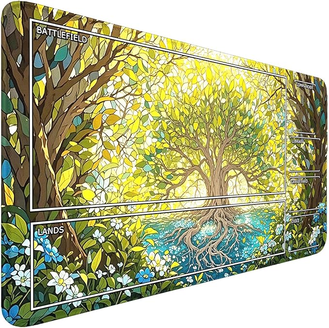 MTG Playmat- Stitched Edges Forest TCG Playmat-Non-Slip Landscape Play Mat Smooth Surface Rubber Base Board Game Mousepad 24x14 inches for Trading Card Game Playing with Storage Bags