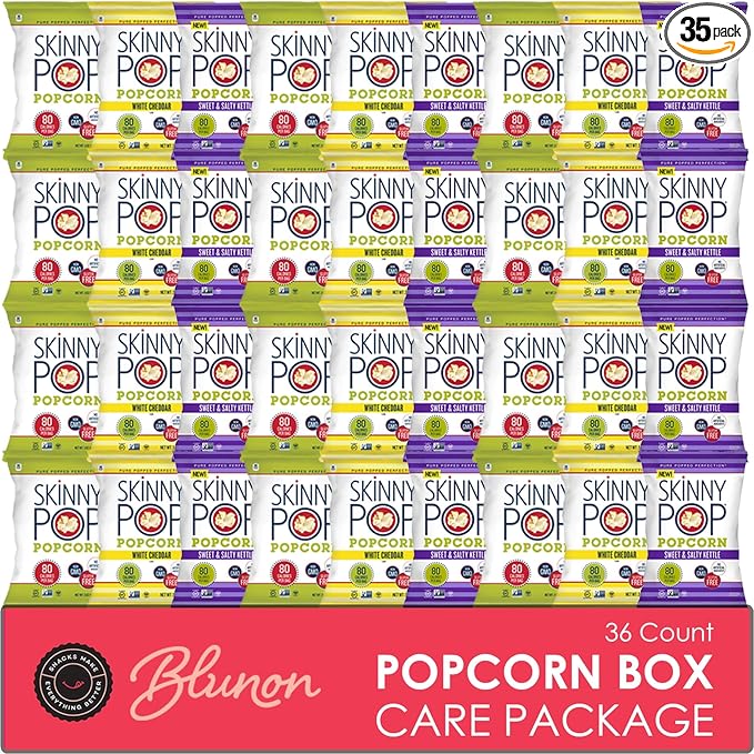 Skinny Pop Popcorn Variety Pack - Snack Bags Assortment Gluten Free - Care Package Gift Box (35 Count)