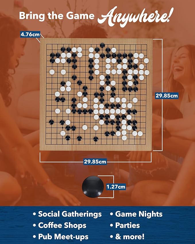 Go Game Set 12 Inch - Traditional Go Set with Pull-Out Storage Drawers, Portable Wood Veneer Goban, Strategy Board Games for Adults, Go Board Game by WE Games