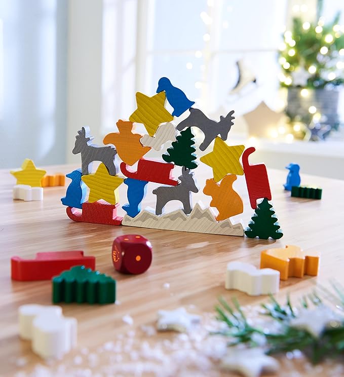 HABA Animal Upon Animal Christmas Limited Edition Wooden Stacking Game in Collector's Tin - Fun Games with Wooden Animals & Christmas Games
