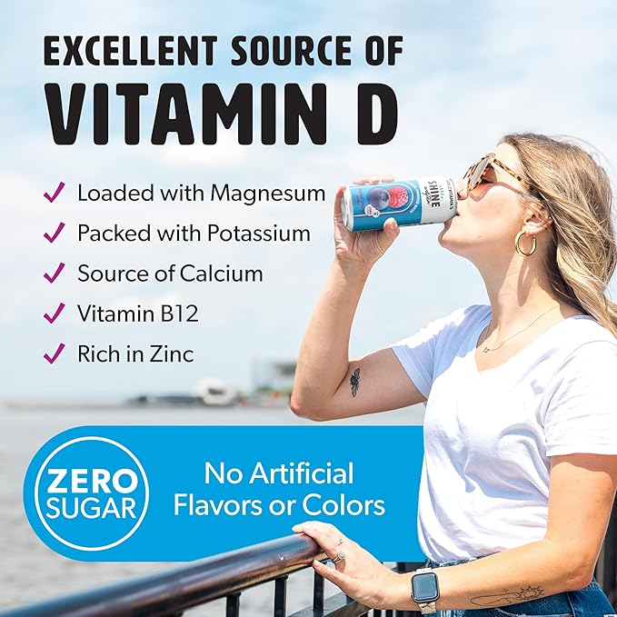 ShineWater Vitamin D Hydration Electrolyte Drink - Flavored water with electrolytes, Sugar-Free, Magnesium, Zinc, Vitamin B12, Folic Acid, Plant-Based, Low Calorie - Mixed Berry Fruit Water 12 Pack