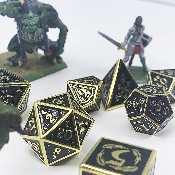 Metal Dice Set Collection for DND and All TRPG Games (Nightwatch, Gold 7 Set)