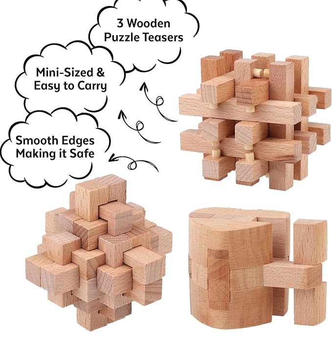 Sharp Brain Zone Wooden Brain Teaser Puzzles for Adults & Kids (Heart Cube Puzzle)