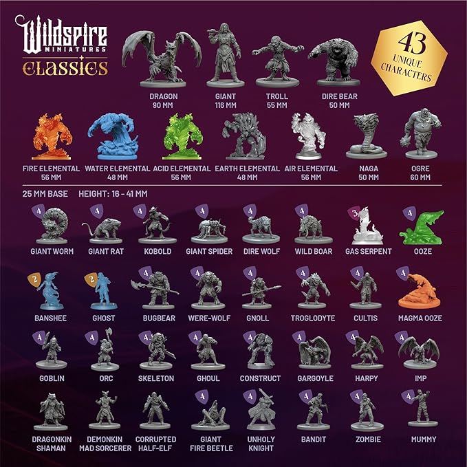 Classic Encounters - 125 Iconic DND Miniatures Bulk Monsters, Unpainted 28mm DND Minis, D&D Miniatures, Dungeons and Dragons Figures Mini, Dnd Figurines, Fantasy Tabletop D&D Accessories Assembled