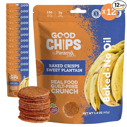 Good Chips Baked Crunchy Sweet Plantain Chips - Crispy, Oil Free, Healthy Maduritos - 1.4 oz - Pack of 12