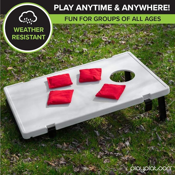 Play Platoon All Weather Cornhole Set with Two Portable Plastic Cornhole Boards and 8 Bean Bags