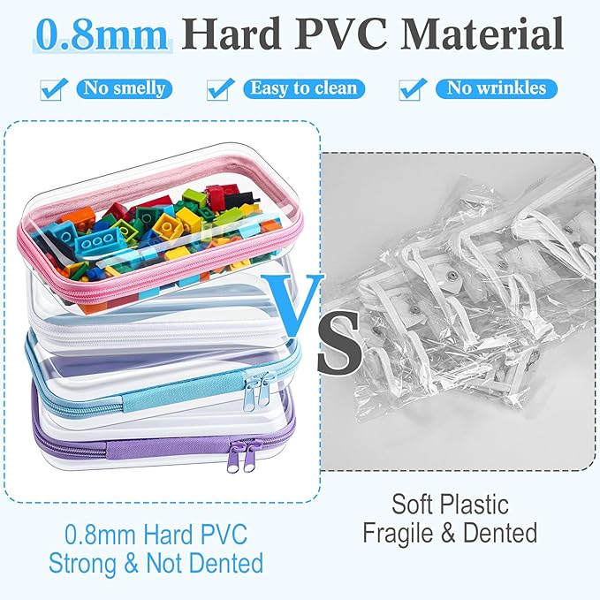 Hoolerry 4 Pcs Hard Clear Zipper Case Transparent Cases for Snacks Makeup Bag Plastic Storage Box Containers for Building Blocks, Puzzles, Cosmetics(Multicolor,7.5 x 3.9 x 2 in)