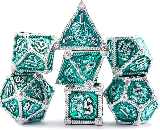 AUSTOR 7-Die Metal DND Dice Set Dungeons and Dragons Polyhedral Roll Playing Dice with Box D20 D12 D10 D% D8 D6 D4 for Pathfinder MTG RPG Board Games