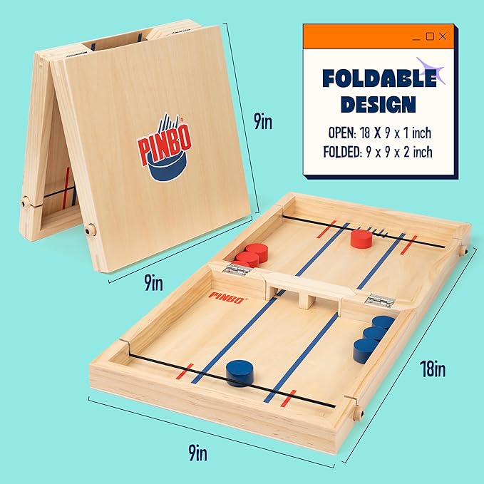 The Classic Slingshot Game | Fast Action Foldable 2-Player Tabletop Wooden Game for Kids & Adults | Great for Travel & Game Night | Three Gates Included