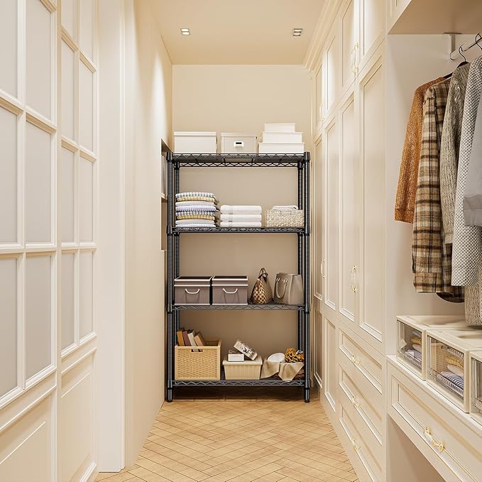 1000 lbs 4 Tier Shelf Metal Storage Shelves Shelving Wire Rack Heavy Duty Closet Organizers for Garage Kitchen Bathroom Laundry Black 13.8" D x 35.4" W x 59.5" H