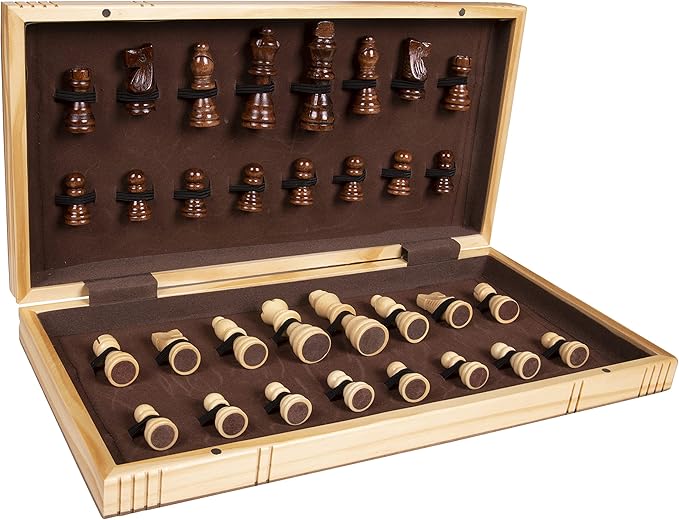 Premium Wooden Chess Set, 15.7 Inche Chess Board Game Set for Adults - Folding Board - Pieces Storage Slots, Handmade Portable Travel Chess Game - Beginner Chess Set for Kids, 6 up Age