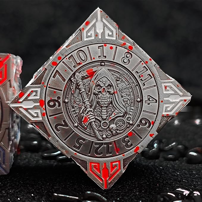 2025 New DND Spinner Dice, 7-in-1 Metal Dice Set with 3D Relief for Dungeons and Dragons Gifts, Polyhedral Roleplaying Game Dice, Fantasy D&D Tabletop RPG Accessories for DM & Player (Bloodstains)