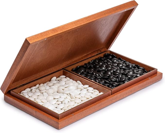 Yellow Mountain Imports Rosewood 1-Inch Folding Go Game Set Board with Double Convex Melamine Stones - Classic Strategy Board Game (Baduk/Weiqi)