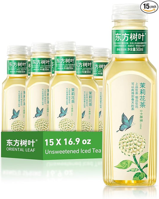 ORIENTAL LEAF Unsweetened Iced Tea – Bottled Jasmine Tea, 16.9 FL oz bottles (Pack of 15), Sugar Free, 0 Calories
