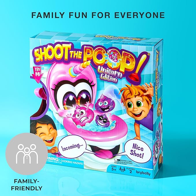 Brybelly Shoot The Poop Unicorn Edition - Sparkly Glitter Poops and All-New Voicelines - Funny Family Game